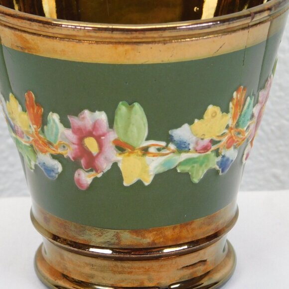 Copper Lusterware Floral Design Beaker Pudding Cup Antique 4" mid 1800's FLAW - Picture 5 of 10